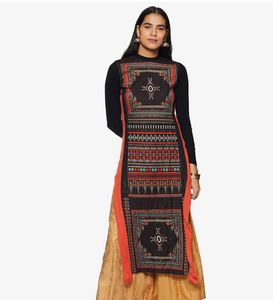 W- gracefull Printed Orange &amp; Black Kurta