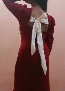 Elegant Red Puff Sleeve Dress
