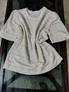 Cream Textured Short Sleeve Top