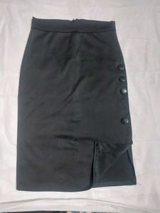 Sleek Black Button Detail Pencil Skirt