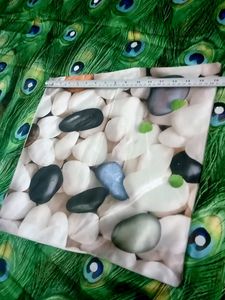 Stylish Peacock Feather & Pebble Design Fabric