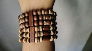 Set of 2 Unique Wooden Beaded Bracelets