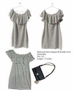 stripped off shoulder b/w dress