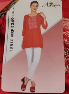 Women's New Red Cotton short Kurti with Tags