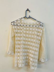 Cream Crochet Long Sleeve Top