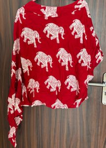 InWeave Elephant Print One Shoulder Flowy Top