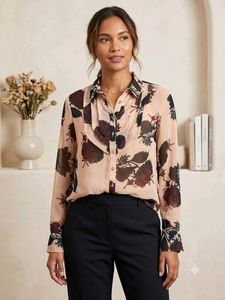 Sheer Floral Print Button-Up Blouse