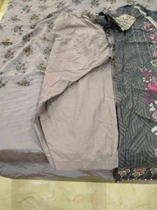 Grey colored full embroidered kurti salwar set
