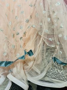 Peach &amp; Teal Designer Lehenga Set | Floral Embroid