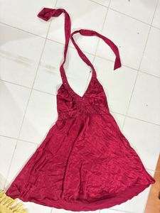 Stunning Burgundy Halter Neck Party Dress