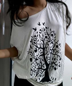 White Tree Print Off-Shoulder Top