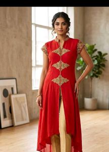 Vibrant Red Embroidered Kurta Set