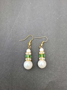 Elegant Pearl & Green Stone Earrings