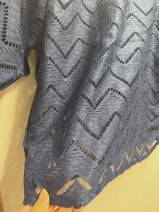 Navy Blue Chevron Patterned Button-Up Top