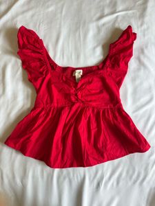 Red cotton peplum top (brand new)