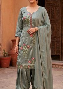 Elegant Women's Party Wear Embroidered Silk Suit