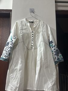 White Kurta with Embroidered Sleeves