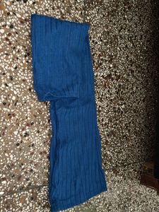 Blue Textured Cropped Turtleneck Top