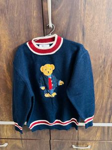 Cute Bear Embroidered Navy Sweater