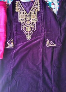 Elegant Purple Velvet Kurta Set