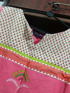Pink Kurta with Embellished Neckline