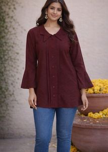 Maroon Bell Sleeve Kurta