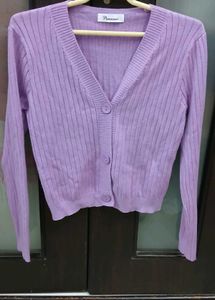 Cute Lavender Ribbed Knit Cardigan - M/L Size