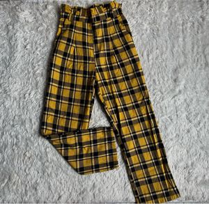Clueless Inspired Yellow Plaid High-Waisted Pants
