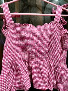 Cute Pink Gingham Smocked Top