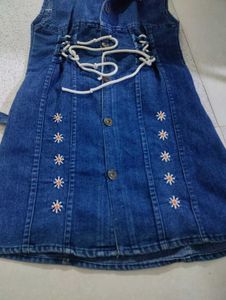 Girls Denim Dress with Lace-Up Detail