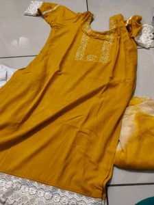 Embroidered Yellow Kurta Set with Dupatta