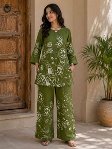 Olive Green Printed Kurta Set