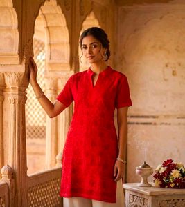 Vibrant Red Embroidered Kurta