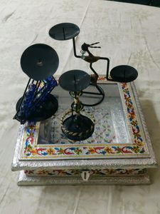 Wooden Meenakari Box & Set Of 3 Candle Stand