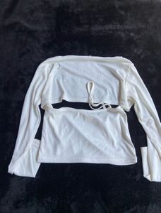 White Cropped Top with Cardigan
