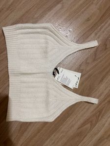 Cream Ribbed Knit Crop Top