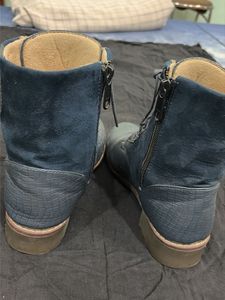 Blue Croc Embossed Lace-Up Boots