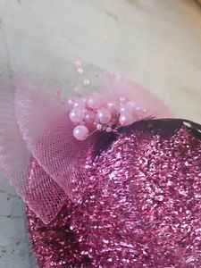 Sparkling Pink Hair Clip with Feathers