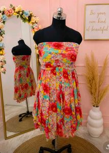 Strapless Floral Print Summer Dress