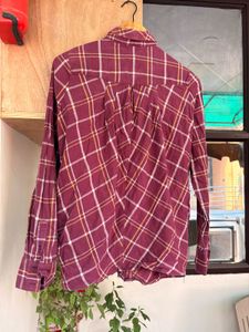 Maroon Plaid Button-Up Shirt
