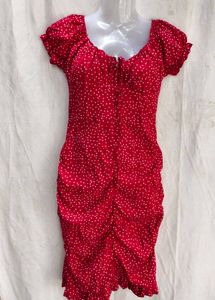 Red Polka Dot Ruched Dress
