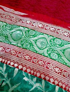 Premium Emerald Green &amp;  Red Silver Zari Saree
