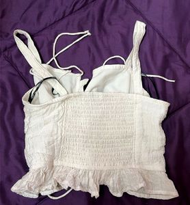 White Crinkle Tie-Front Crop Top
