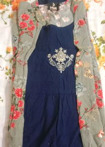Navy Blue Kurta Set with Floral Shrug