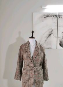 Belted Plaid Blazer