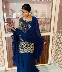Elegant Blue Kurta Palazzo Set
