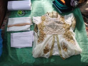 Elegant White &amp; Gold Embroidered Gown