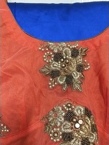 Navratri Gorgeous Orange &amp; Blue Embroidered