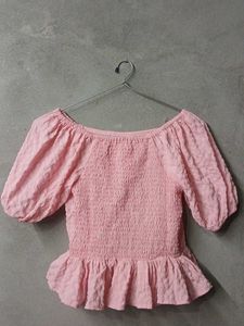 Pink Puff Sleeve Peplum Top