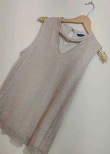 Nude Sparkly V-Neck Sleeveless Top 36 Bust